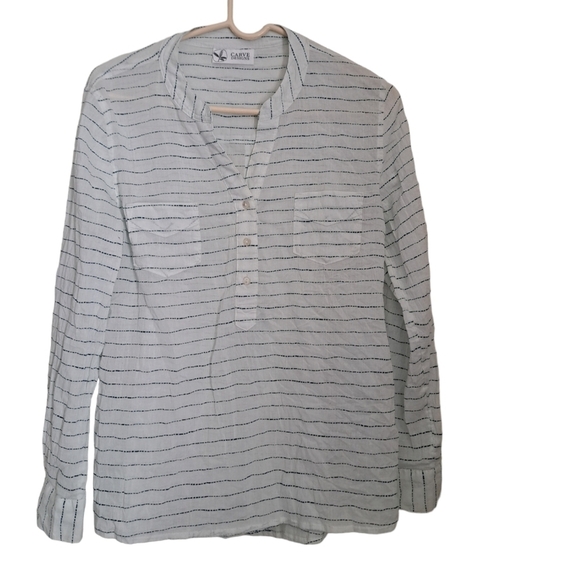 CARVE DESIGNS organic cotton Dylan Gauze shirt pinstripe airy coastal beach Sm - Picture 2 of 11